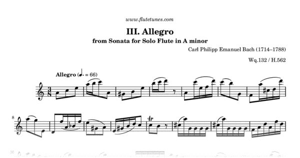 Allegro from Sonata for Solo Flute in A minor C.P.E. Bach Free