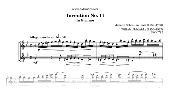 Invention No 11 In G Minor J S Bach Free Flute Sheet Music