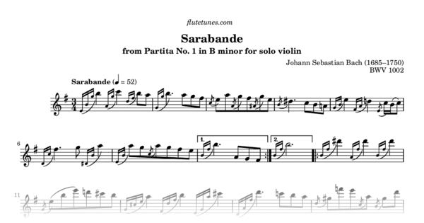 Sarabande From Partita No. 1 In B Minor For Solo Violin (J.S. Bach ...