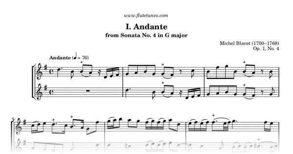 Andante From Sonata For Two Flutes No. 4 In G Major (M. Blavet) - Free ...