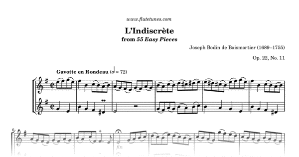 Indiscrète - L Indiscrete From 55 Easy Pieces J B De Boismortier Free Flute Sheet Music Flutetunes Com