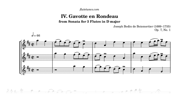 Gavotte En Rondeau From Sonata For 3 Flutes In D Major, Op. 7, No. 1 (J ...