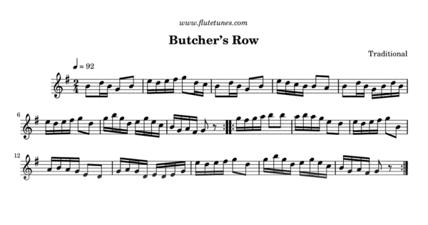 Butcher's Row (Traditional) - Free Flute Sheet Music | Flutetunes.com