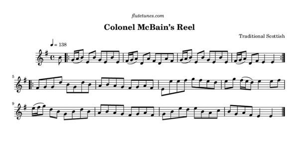 Colonel McBain's Reel (Trad. Scottish) - Free Flute Sheet Music