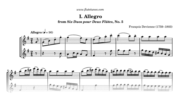 Allegro From Six Duos Pour Deux Flûtes No 5 F Devienne Free Flute Sheet Music 