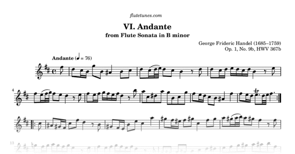 Andante From Flute Sonata No. 9b In B Minor (G.F. Handel) - Free Flute ...