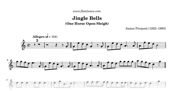 jingle bells flutetunes flute sheet tunes pierpont
