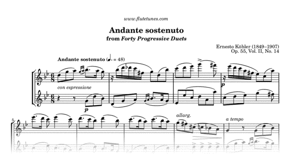 Andante sostenuto from Forty Progressive Duets, Vol. II (E. Köhler