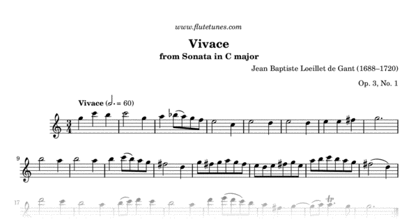 Vechter Ongemak Dicht Vivace from Sonata No. 1 in C major (J.-B. Loeillet de Gant) - Free Flute  Sheet Music | flutetunes.com