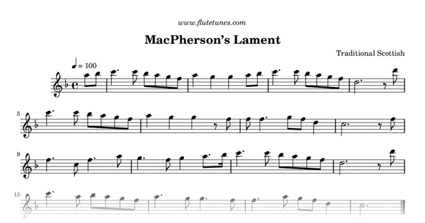 Macphersons Lament Trad Scottish Free Flute Sheet Music 