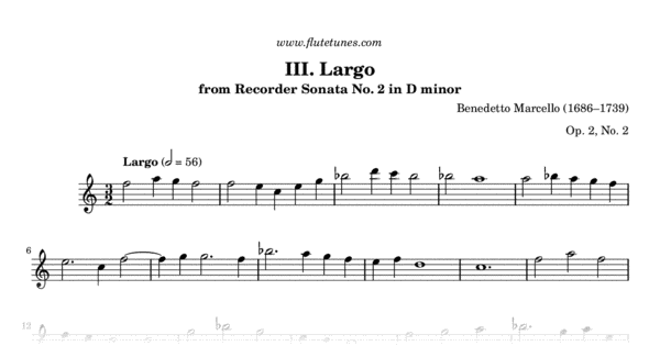 Largo From Recorder Sonata No. 2 In D Minor (B. Marcello) - Free Flute ...