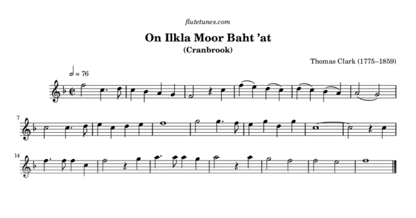 On Ilkla Moor Baht At T Clark Free Flute Sheet Music Flutetunes Com