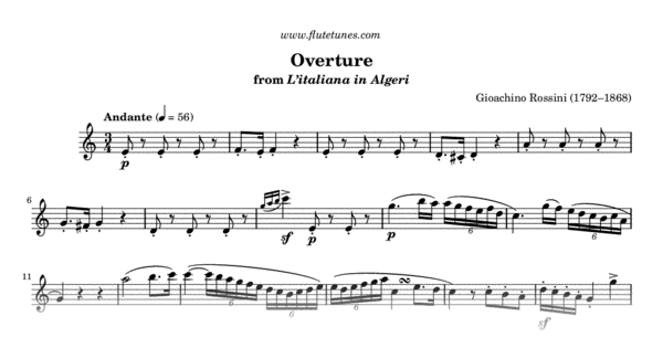 Overture from L'italiana in Algeri (G. Rossini) - Free Flute Sheet 