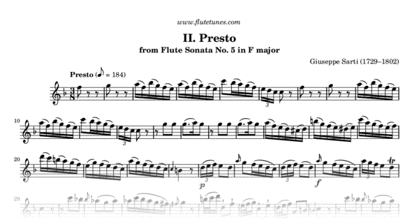 Presto From Flute Sonata No. 5 In F Major (G. Sarti) - Free Flute Sheet ...