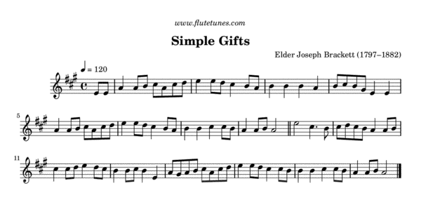 Simple Gifts (Brackett)  Free Easy Piano Sheet Music