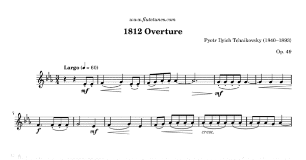 1812 Overture Pi Tchaikovsky Free Flute Sheet Music