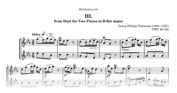 Dolce From Duet For Two Flutes In B Flat Major Twv 40 130 G P