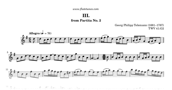 Siciliana from Partita No. 2 (G.P. Telemann) - Free Flute Sheet