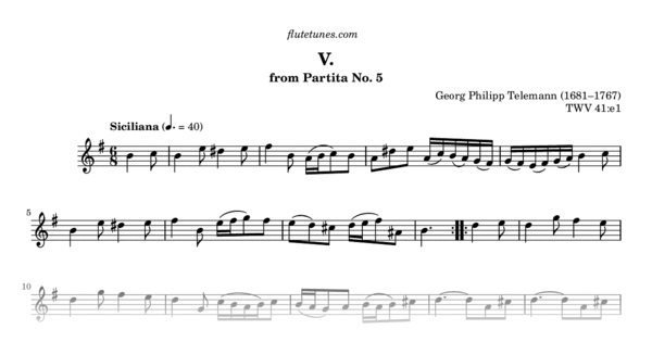 Siciliana from Partita No. 2 (G.P. Telemann) - Free Flute Sheet