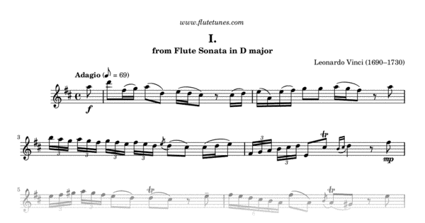 Adagio From Flute Sonata In D Major (L. Vinci) - Free Flute Sheet Music ...