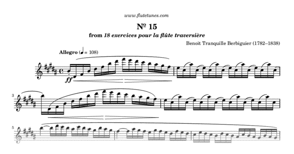 Study No. 15 in B major from 18 Exercises or Etudes for Flute (B.T ...