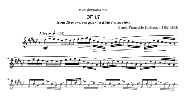 Study No. 17 in F-sharp major from 18 Exercises or Etudes for Flute (B ...