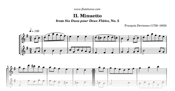 Minuetto from Six Duos pour Deux Flûtes, No. 5 (F. Devienne) - Free ...