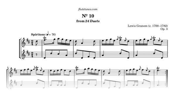 Duet No. 10 in D major from 24 Duets (L. Granom) - Free Flute Sheet ...