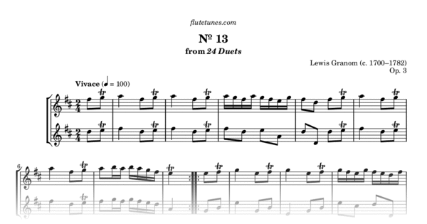 Duet No. 13 in D major from 24 Duets (L. Granom) - Free Flute Sheet ...