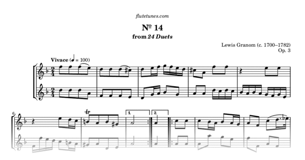 Duet No. 14 in D minor from 24 Duets (L. Granom) - Free Flute Sheet ...