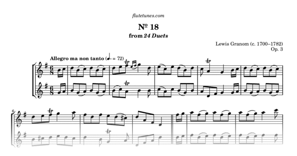 Duet No. 18 in G major from 24 Duets (L. Granom) - Free Flute Sheet ...