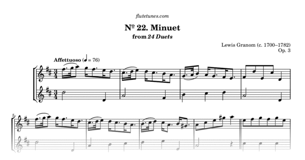 Duet No. 22 in D major from 24 Duets (L. Granom) - Free Flute Sheet ...