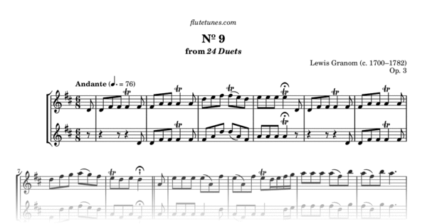 Duet No. 9 in D major from 24 Duets (L. Granom) - Free Flute Sheet ...