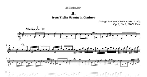 Allegro from Violin Sonata in G minor (G.F. Handel) - Free Flute Sheet ...