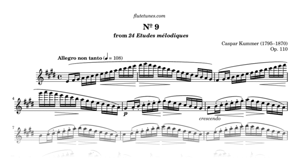 Study No. 9 in E major from 24 Etudes mélodiques (C. Kummer) - Free ...