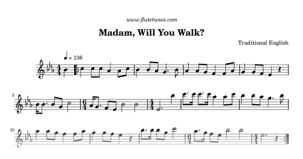 Madam, Will You Walk? (Trad. English) - Free Flute Sheet Music ...