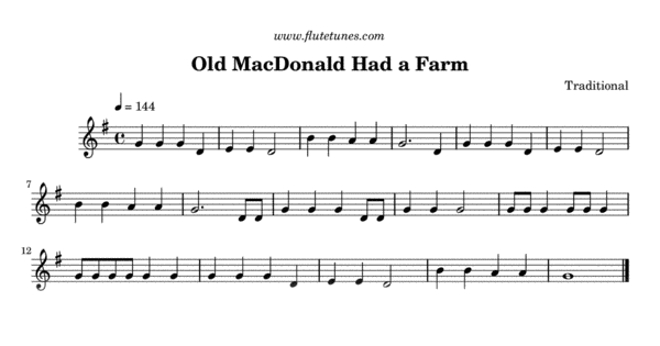 Old MacDonald Had a Farm (Traditional) - Free Flute Sheet Music ...