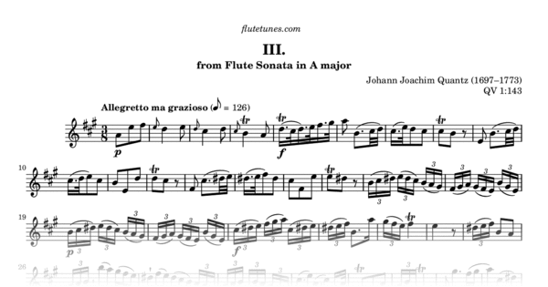 Allegretto ma grazioso from Flute Sonata in A major, QV 1:143 (J.J ...